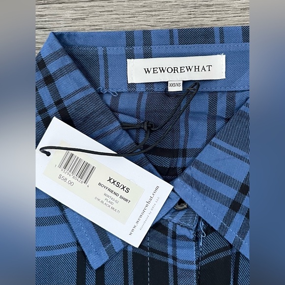 We Wore What Women's XXS/XS Boyfriend Plaid Button-Up Relaxed Shirt Blue/ Black - Picture 7 of 12